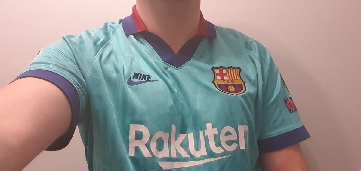 KyRobbo's tweet photo. I'm doing #Lockdown2โs @homeshirts1 #HomeShirts #ShirtsToWork in reverse chronological order; 2nd is the Barca 19/20 3rd shirt (with Champs League badge) courtesy of those rogues over at @mandmdirect @daly_robinson (I was going to do the Italy Renaissance shirt but it's lost ๐ฅ) https://t.co/rqP14mLXaK