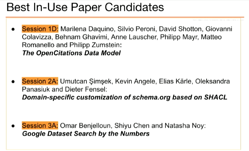 iswc_conf's tweet photo. The #iswc2020 best in-use paper award goes to (i) Umutcan Simsek, Kevin Angele, Elias Kärle, Oleksandra Panasiuk and Dieter Fensel and to (ii)Omar Benjelloun, and Shiyu Chen and Natasha Noy. Congratulations to the authors and to all authors of candidate papers! https://t.co/Zdnsivmk2E