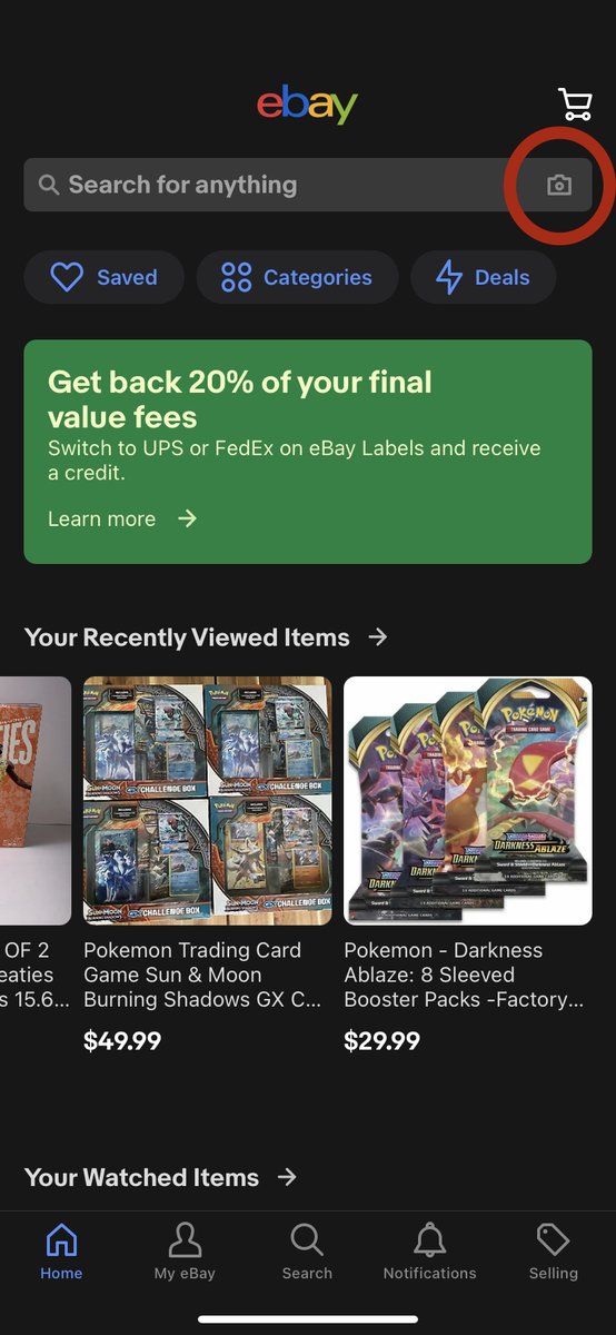 2. Scan your item!If your item is brand new or if you have the original box,scan the barcode.Do this by clicking the camera icon in the search bar.Your camera will open, & you'll be able to scan the barcode.This will automatically find the exact item you're looking for.