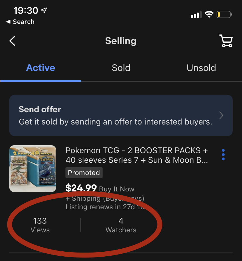 5. If your item hasn't sold in a few days, here's what to look at:- How many views does it have?- Are there watchers?If you have a decent # of views and you have a watcher, you're most likely priced right & need to wait it out.If not, here's what you can do 