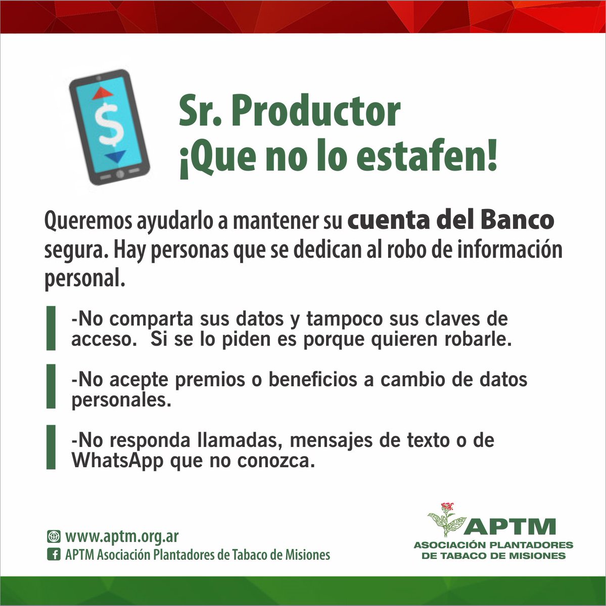 Cuando vaya a un cajero de banco preste atención si alguien le solicita sus datos personales o un desconocido le ofrece ayuda
Tenga cuidado! 🤳