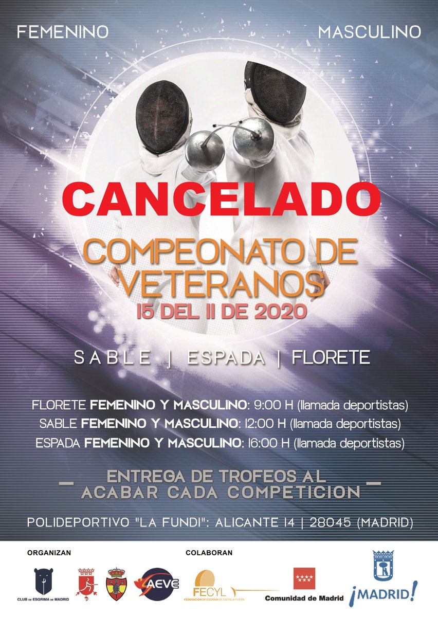 Muy a nuestro pesar, nos vemos obligados a cancelar el Campeonato de Veteranos que estábamos preparando para el mes de noviembre con el fin de evitar cualquier riesgo a nuestros deportistas y organizadores. Esperemos que pronto podamos celebrar el evento tranquilos y seguros  💪