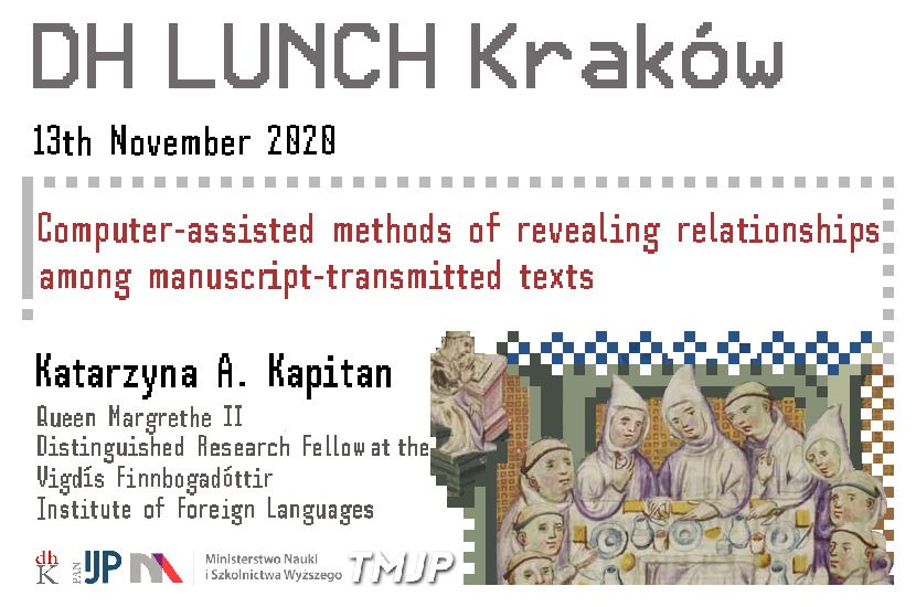 dhkrakow's tweet photo. Friday night announcement:
Next week, 13.11, 13.00 CET @KatarzynaAnn will give a presentation on modern stemmatics in our DH lunch series! Stay tuned and join live via zoom (more info and an abstract ⬇️)
https://t.co/KpuUjuSkDo https://t.co/bghV1BVhzM