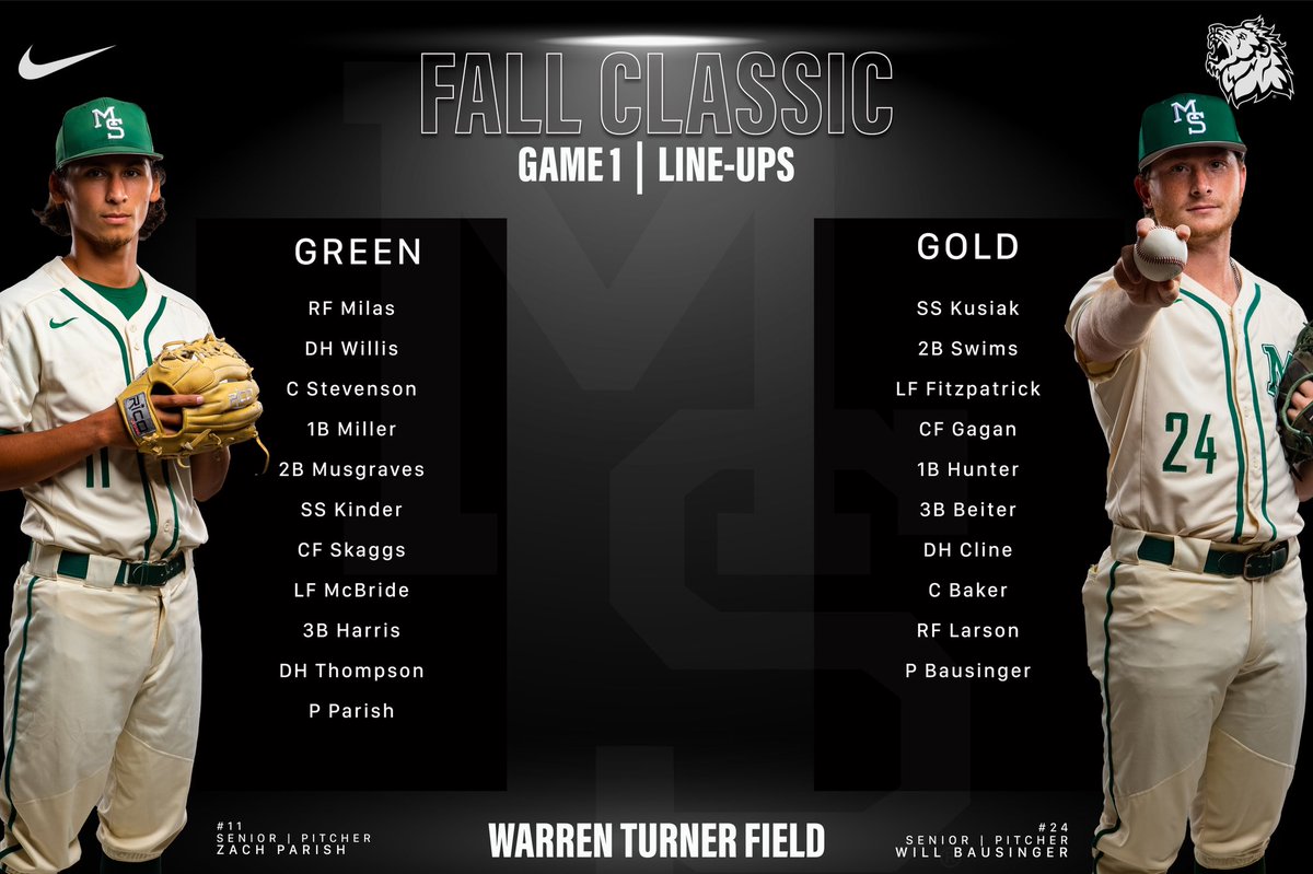MSSUBaseball's tweet photo. Fall Classic Game 1 Lineups https://t.co/GIMph8q6tr