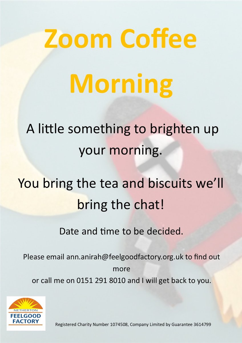 Netherton_FGF's tweet photo. Look out for our ZOOM COFFEE MORNINGS!👀👀☕️☕️See the picture for more details how you can join in🥰🥰
#zoom #coffeemorning  #Feelgood #BecauseWeCare #JoinIn https://t.co/RhfRLy59Mq