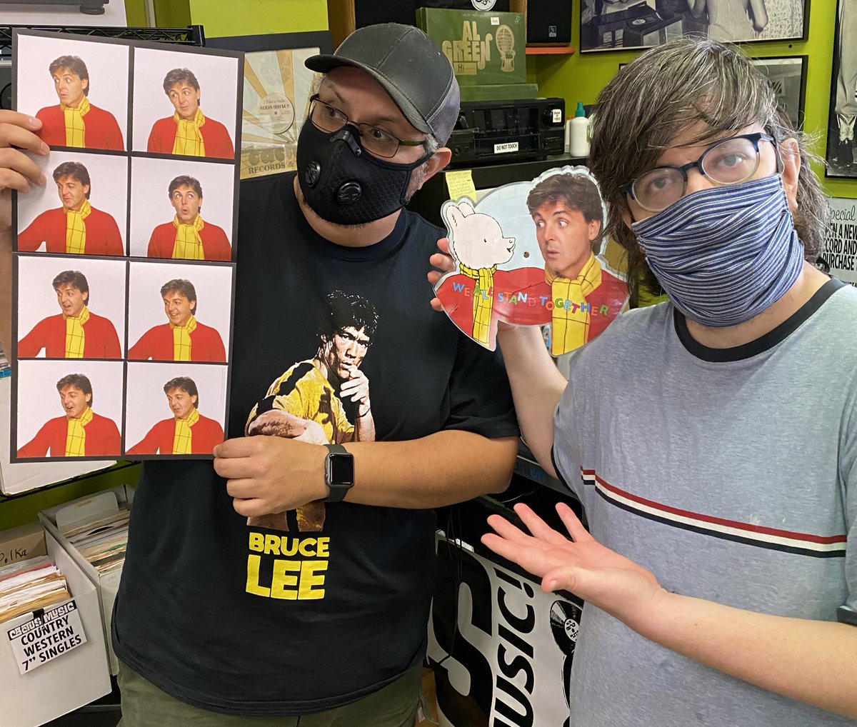 cactus_music's tweet photo. Bertie & #MattyNice with a special #newmusicfriday 11/6 vinyl reissue from #PaulMcCartney! โ
โ
โขWe All Stand Together - 7" limited edition picture disc vinyl specially shaped, exactly the same as the 1984 release. The 2020 version also comes with a poster.โ https://t.co/CJoWtmIcaB