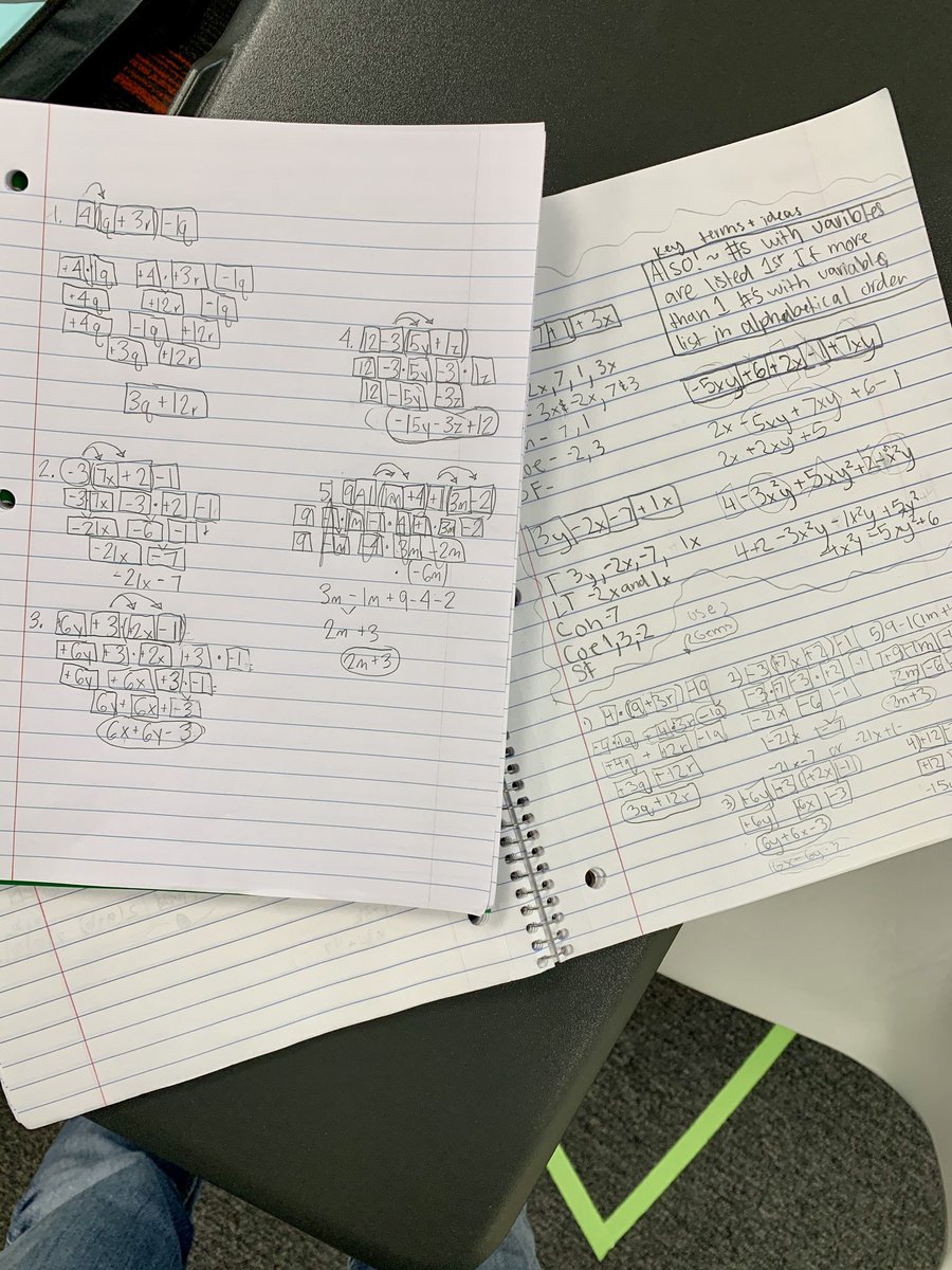 HG_MiddleMath's tweet photo. This student work is proof that effective PLCs impact learning and understanding - Iโm so happy our 8th math team showed me this strategy several years ago. It truly helps Ss understand how to simplify expressions! @_STMS233 @mathwithmillard #mathplc https://t.co/LJgJHSaxJ8