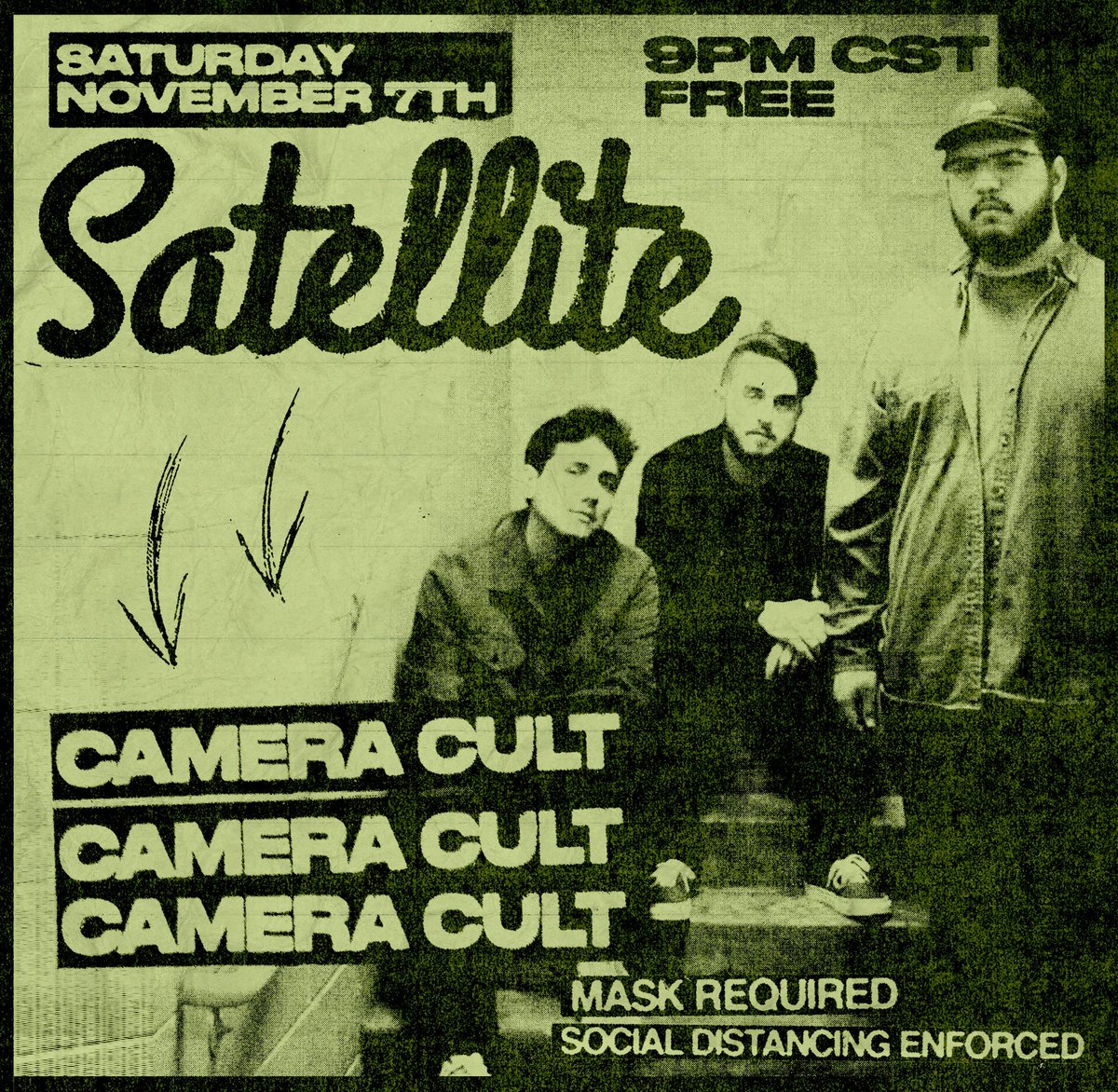 satellitehtx's tweet photo. This Weekend! Masks required! Social distancing enforced! Live music from @cameracult tomorrow night! 9PM 21+! https://t.co/CMswdqX9Yb