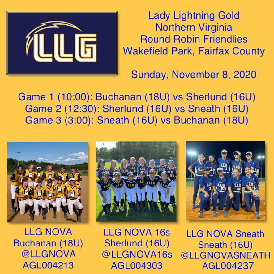 LLGNOVASNEATH's tweet photo. Getting together with the family for competition against LLG sister teams at local round robin friendlies on Sunday! @LLGNOVASNEATH plays at 12:30 &amp; 3:00, streaming on @AthletesGoLive team ID 004237. Thank you @VALadyLightning for organizing scrimmages for us! #LLGfamily ⚡️🥎 https://t.co/HagTxTtagE