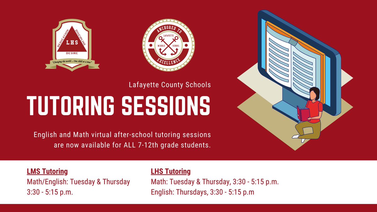 English and Math virtual after-school tutoring sessions are now available for ALL 7-12th grade students.

Click on the link to schedule a session.

lafayettecsd.ss16.sharpschool.com/news/what_s_ne…