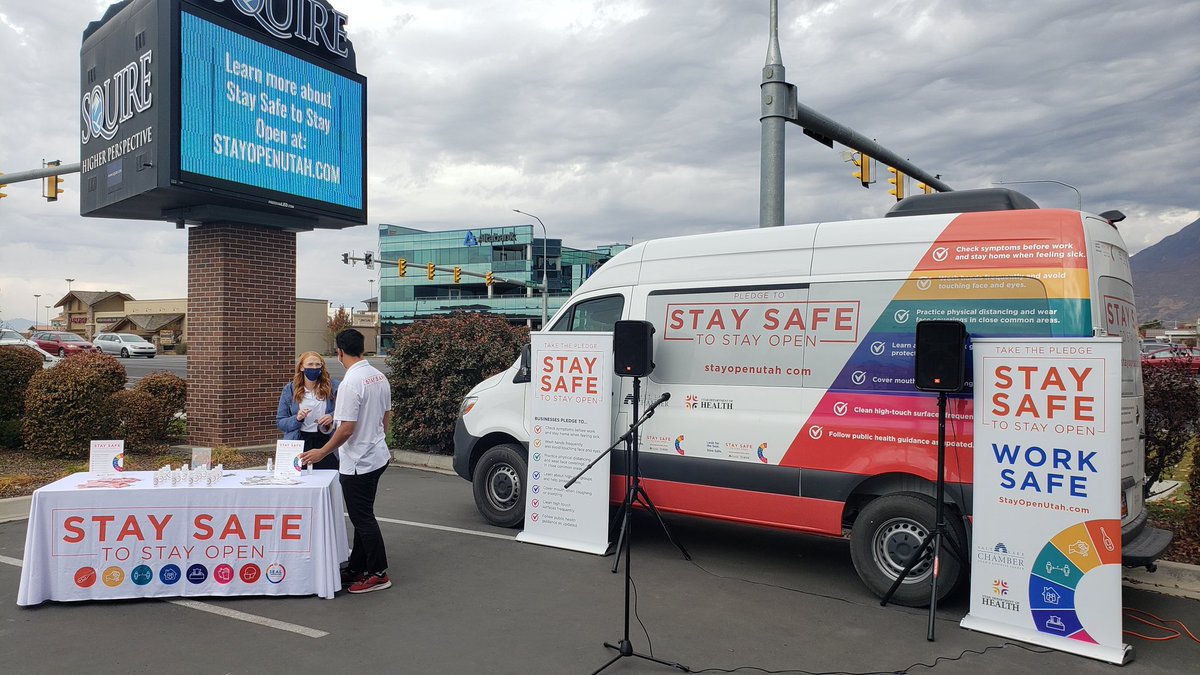 RayChipman's tweet photo. Excited to have the @saltlakechamber and @uvchamber her @SquireCPA today to remind everyone to stay safe to stay open #StayopenUtah @Orem_City @provocity @UtahCountyGov https://t.co/m2jZLcJtSJ