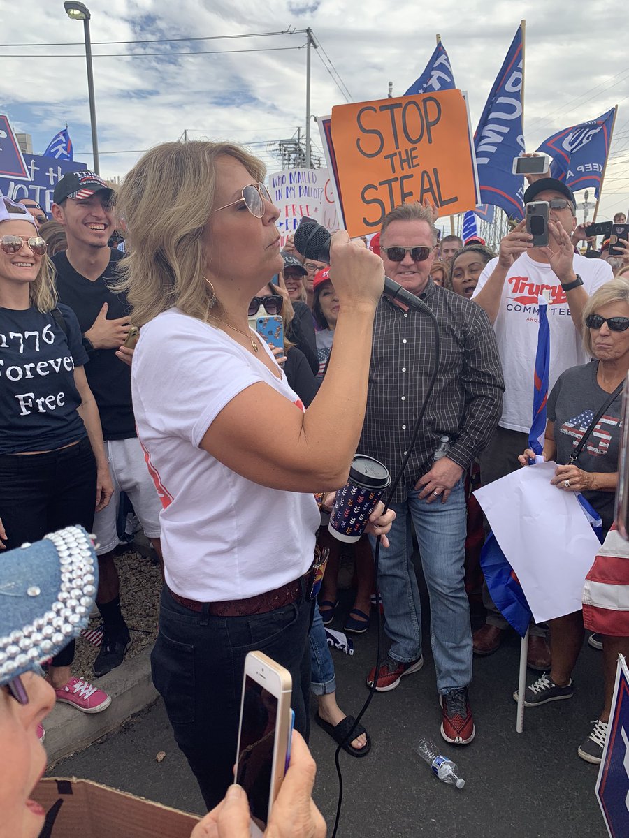 . @kelliwardaz is here now. This is the first of the protests she has attended. She said she has been in the “war room with people fighting for votes to be counted.”“I am with Trump 100%. In this battle, I’m a warrior.”