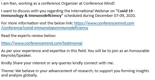 mhthaung's tweet image. While I remember, @fake_journals, I've had a couple of fun #PredatoryConference invites recently. It's so flattering, they attribute to me expertise entirely outside my field 😊