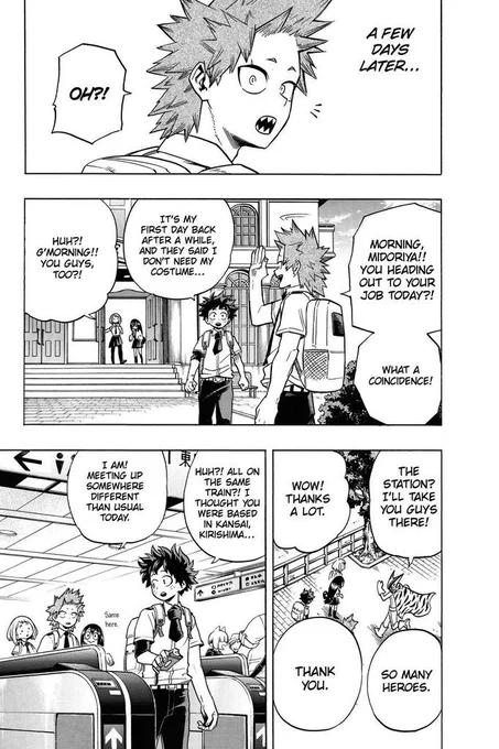 Manga ch.134: Kirishima had an internship in Kansai, the birthplace of Uraraka. 