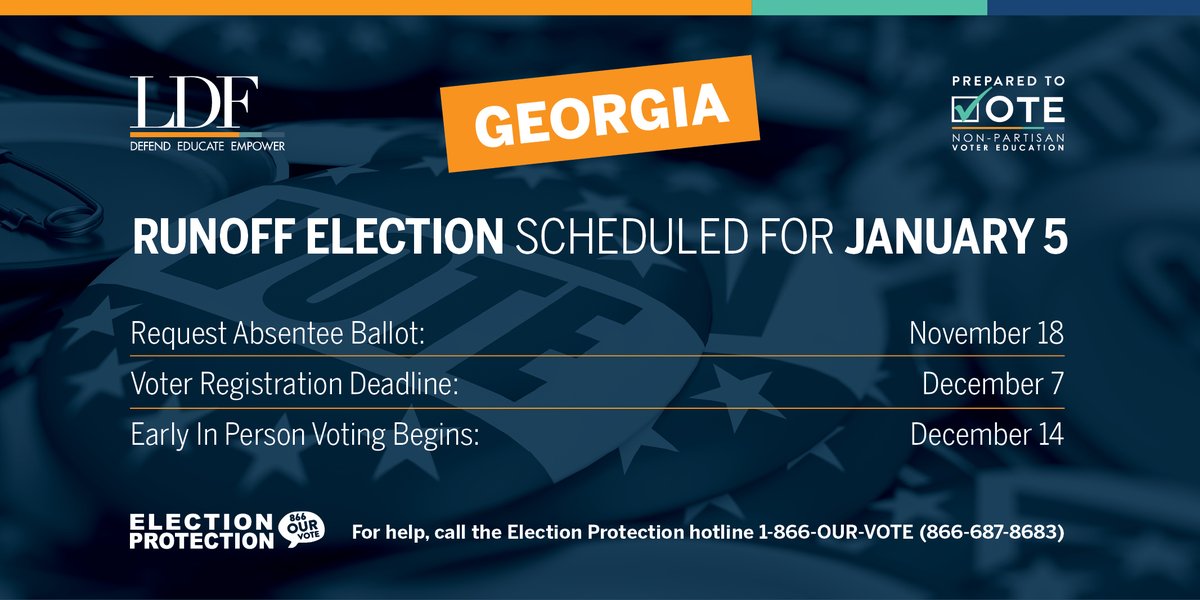 Heads up Georgia! Make sure you're registered to vote and #PreparedtoVote in the Georgia Runoff Election! bit.ly/2I6PDKy

Every. Election. Matters.
