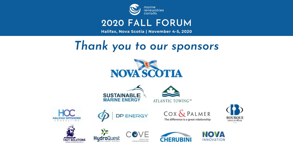 Canadian_MRE's tweet photo. THANK YOU to all of our #MRCFallForum2020 sponsors! We could not have done it without you!
@NS_Energy_Mines @Sustain_Marine #AtlanticTowing @jdirvinglimited @HalifaxOffshore @energy_dp @CoxandPalmer @BourqueInd #TautSolutions #Hydroquest @COVE_Ocean #Cherubini @NovaInnovation https://t.co/Hkw4b2dMLV