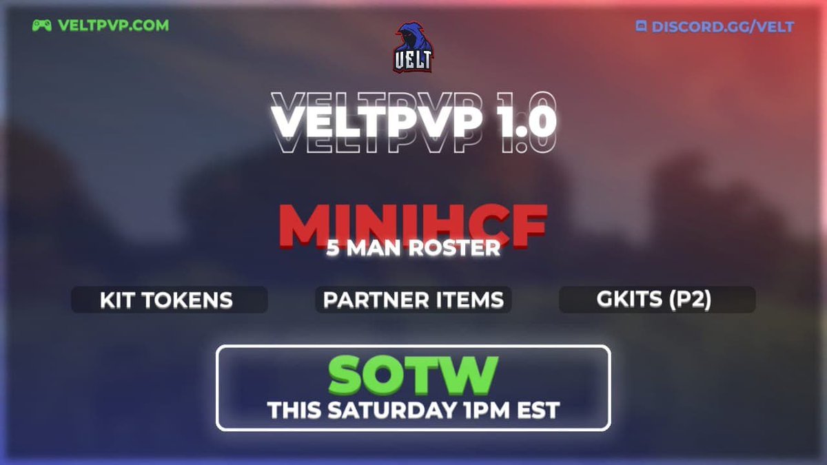 VeltPvP's tweet image. VeltPvP | MiniHCF 💥

• Mini SOTW is this Saturday @ 1PM EST

★ New Features:
➥ Gkit Changes (P2)
➥ Partner Items
➥ Kit Tokens
➥ And more

More Info:
📰 veltpvp.com/thread/2408/Mi…

We're giving away the following:

🎁 $40 Store Gift Card

❤️, 🔄 and follow us to enter!