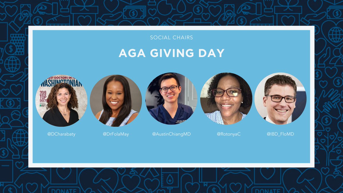 AmerGastroAssn's tweet photo. Introducing #AGAGivingDay social chairs: Follow @drfolamay @AustinChiangMD @RotonyaC @IBD_FloMD @DCharabaty to hear why they support research to end GI health disparities. You can join them by making a gift for #AGAGivingDay now through  Dec. 3 https://t.co/d5UX2XTqam #EquityinGI https://t.co/ilvfDb7zuS