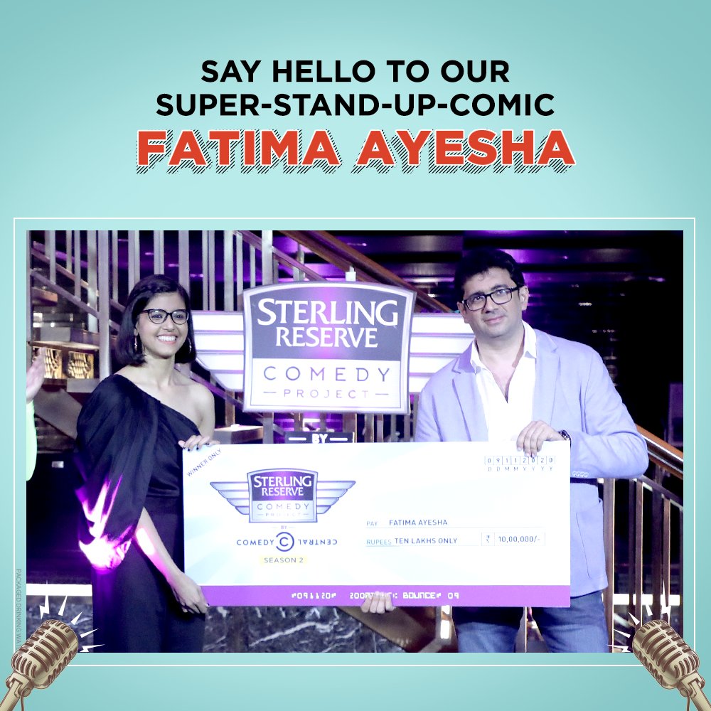ComedyCentralIn's tweet photo. .@fatimaayesha03 can now open a fixed deposit account like she said she would. 
Because she's the winner of Sterling Reserve #ComedyProject Season 2! 👏👏👏👏👏👏👏👏

@ProjectSterling | #SRCPSeason2 #SRCPOnCC https://t.co/aV7GWzdEmb