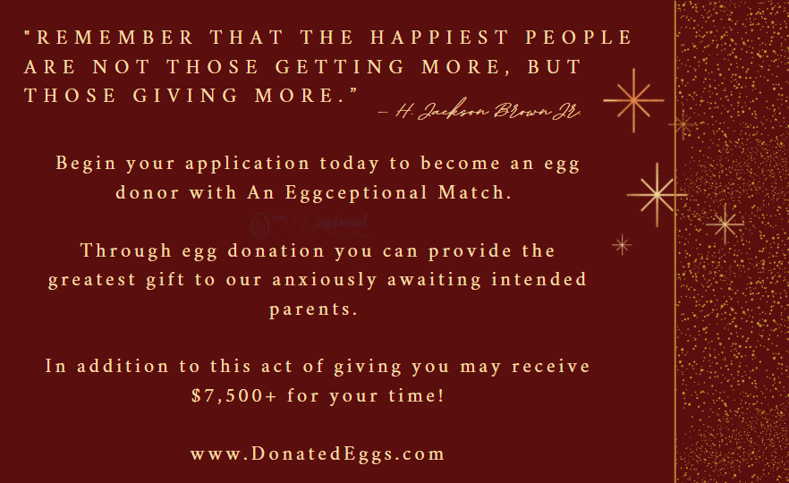 Are you ready to change someone's life by #GIVING this #holidayseason ? 
Visit DonatedEggs.com to begin your application to become an #eggdonor with An Eggceptional Match TODAY!