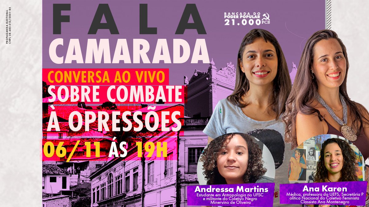 bpopularpcb's tweet photo. Hoje teremos nova edição do FALA CAMARADA, contaremos com a presença das camaradas Ana Karen do CFCAM Nacional, Andressa Martins do Minervino de Oliveira (SC), além de Rika e Julia e militantes do CFCAM-AL e UJC e integrantes da Bancada do Poder Popular

https://t.co/P4EmIx5d4D https://t.co/3I6wbOvdVP