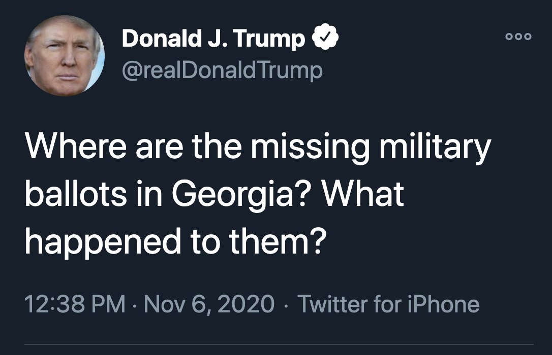 BrendanKeefe's tweet photo. There are no 'missing' military ballots in Georgia. 8,800 overseas &amp; military ballots requested were not yet returned as of this time yesterday. GA law allows them to arrive as late as today if they were postmarked by election day. Fulton is literally counting theirs right now. https://t.co/dmwWFsSc1f