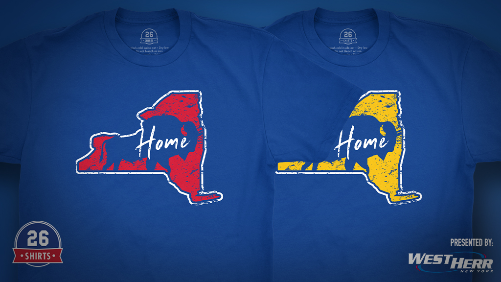 26shirts's tweet photo. GONE after tomorrow! Order "Home" now and do good for Abby Nirelli and her battle with AHC! Come Monday, we’ll be on to a new design and a new beneficiary. Presented by @WestHerr: https://t.co/JUu7Cpwi6r #BillsMafia #Sabres https://t.co/6IlADOLsqs