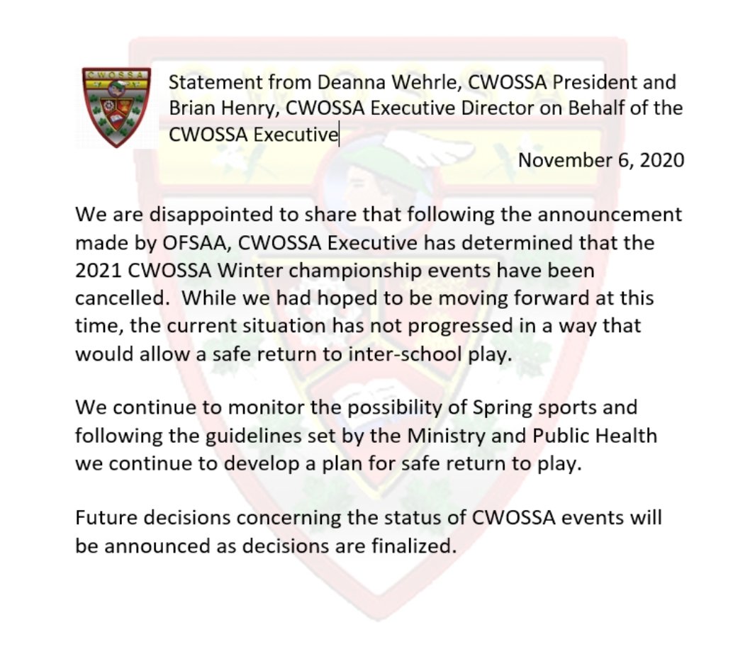 CWOSSA Statement: November 6, 2020
