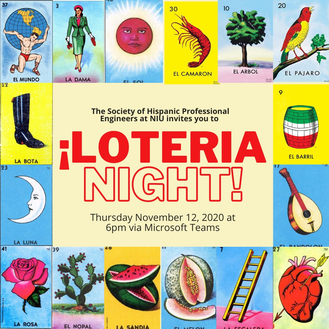 NIU_SHPE's tweet photo. Join us this Thursday for Lotería night! There will be opportunities to win prizes! https://t.co/i7vpA8cQAE