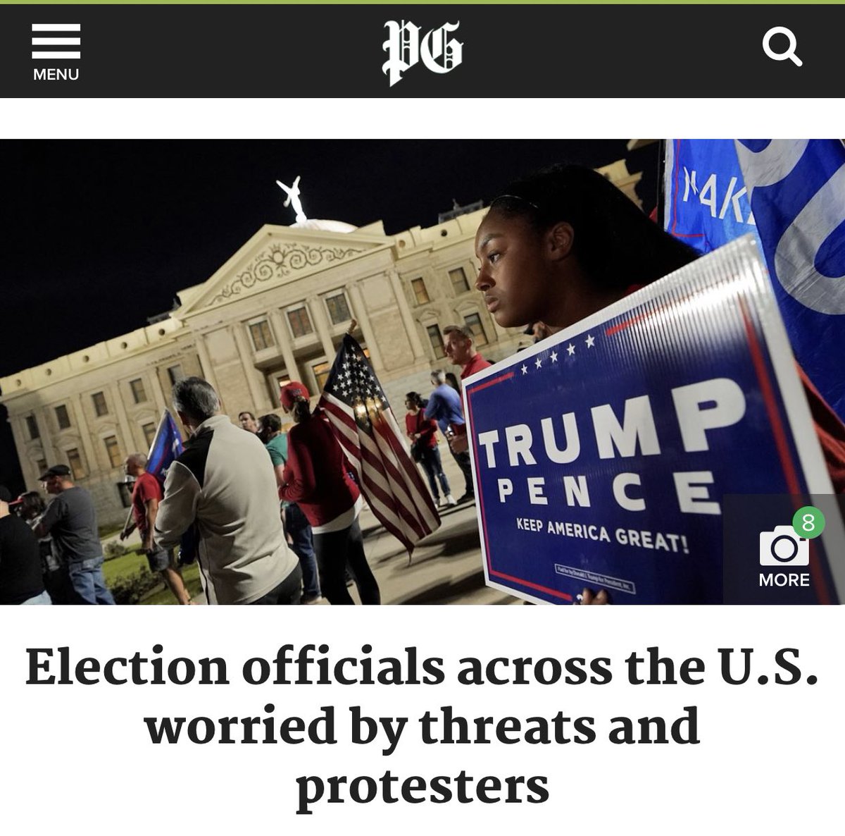 The talk/threats of violence from prominent members of Trump’s inner circle came just as hoards of Trump supporters, some of whom were armed, showed up at polling places around the country to issue various demands about counting (or not) everyone’s vote.