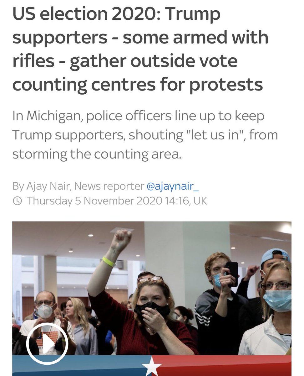 The talk/threats of violence from prominent members of Trump’s inner circle came just as hoards of Trump supporters, some of whom were armed, showed up at polling places around the country to issue various demands about counting (or not) everyone’s vote.