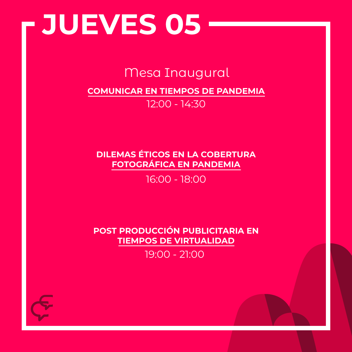 cfcomunicapucp's tweet photo. ¡Comunica!

Les volvemos a compartir la programación del Coloquio de Estudiantes de Comunicación.
¡No se olviden de conectarse a las transmisiones a través del Facebook!
https://t.co/f73OnjJVg4 https://t.co/dUkc9yIQLi