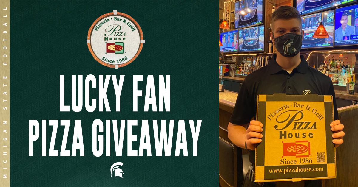 MSU_Athletics's tweet photo. It's time for this week's @PizzaHouseEL giveaway! Each week throughout the @MSU_Football season, one lucky fan will receive a free coupon for a piping hot pizza from Pizza House. RT for a chance to win! https://t.co/CgC6MznOZv