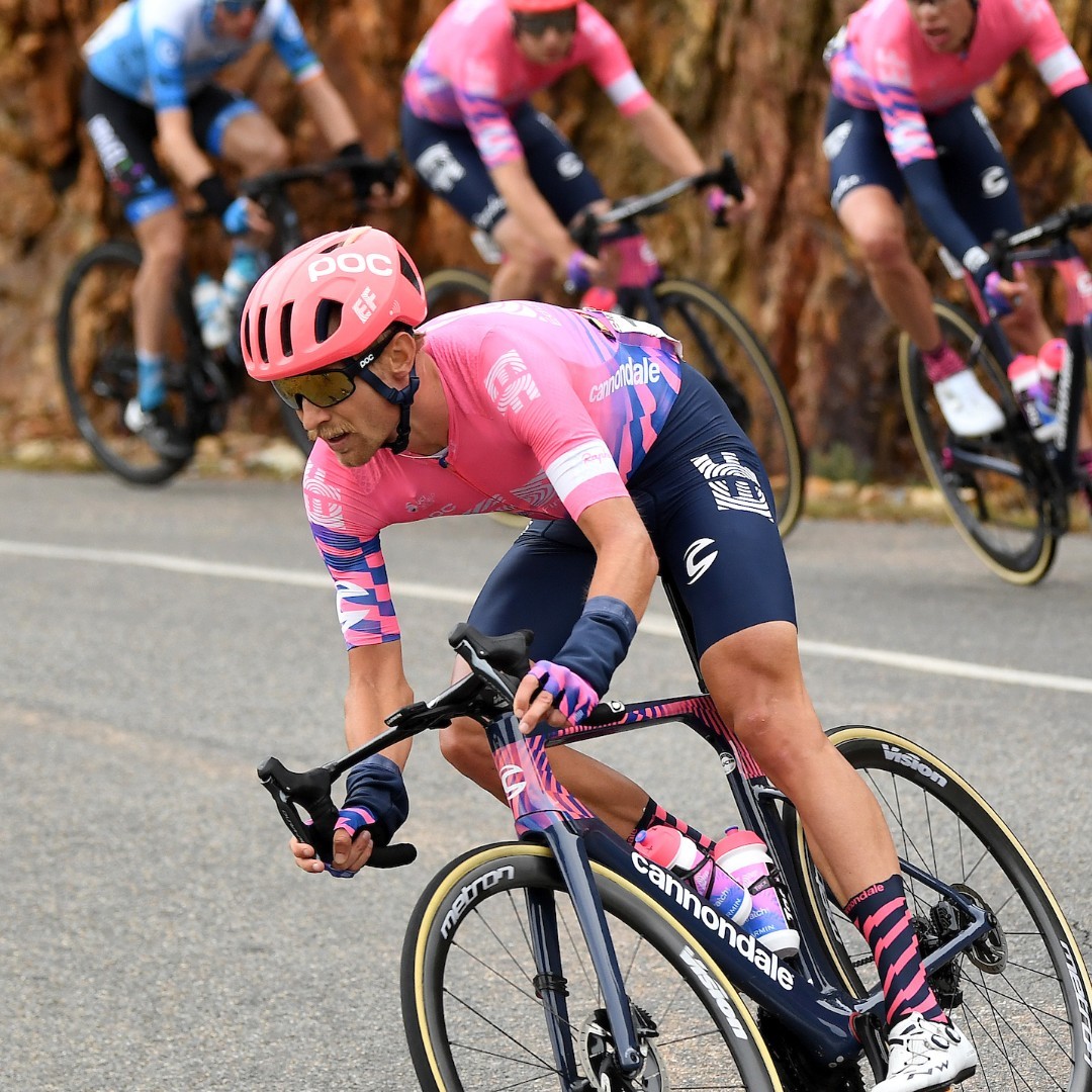 RideCannondale's tweet image. The Supreme Cort. 

@MagnusCort makes it three wins for @EFprocycling at the Vuelta a España, taking the victory aboard his #SystemSix! Hugh Carthy remains in third place overall heading into the final weekend of racing.