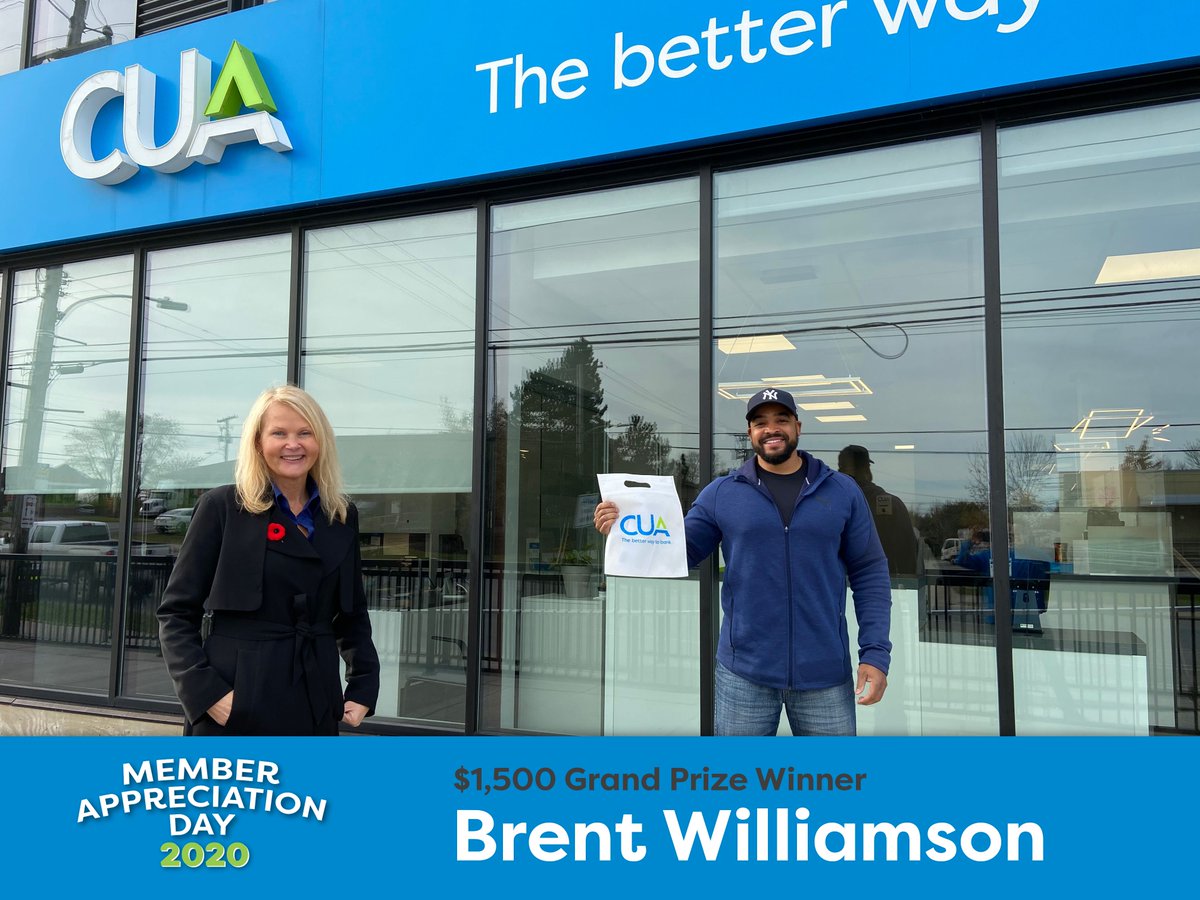 CUAbanking's tweet photo. Last Tuesday we celebrated #MemberAppreciationDay2020 with some amazing online giveaways celebrating our members. Today we had the opportunity to present (from a social distance) our grand prize winner, Brent Williamson with his $1,500 prize! ๐ต Congratulations! #CUAMember https://t.co/XFFlErINes