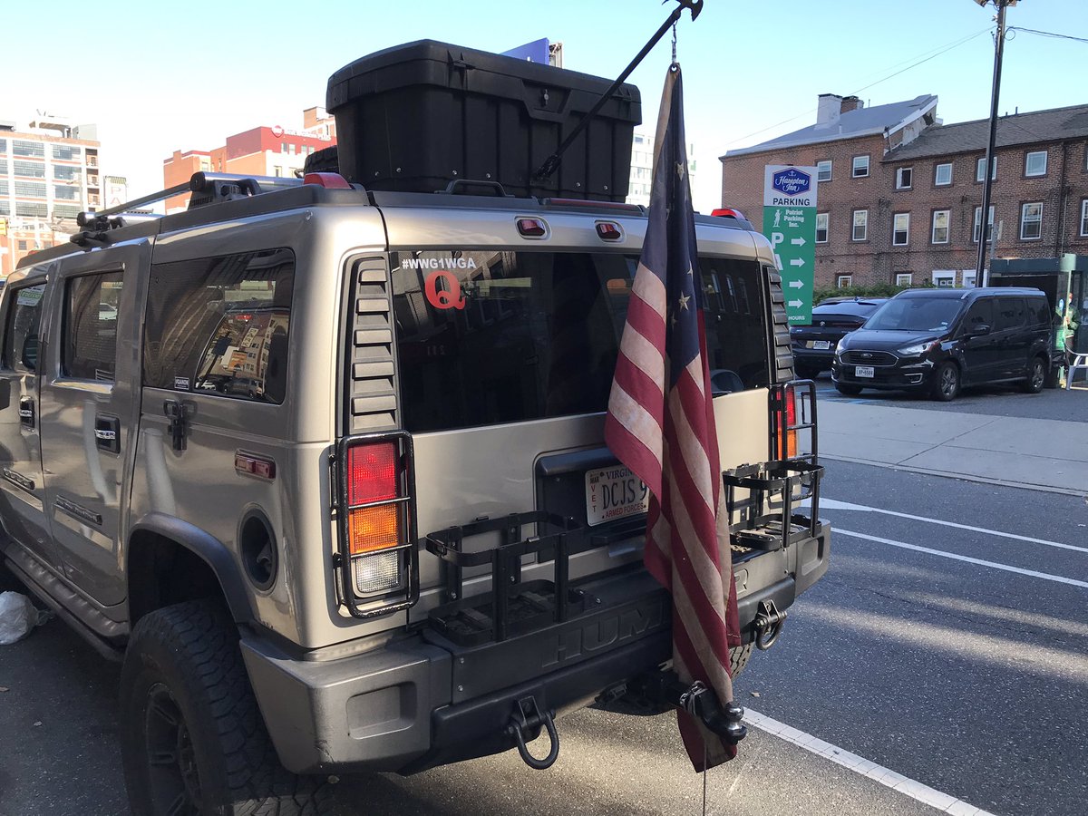 RandyLoBasso's tweet photo. Wow, the Qanon terror car is still parked on 13th street. And Gritty has sent a message. https://t.co/xB3aVePKLC