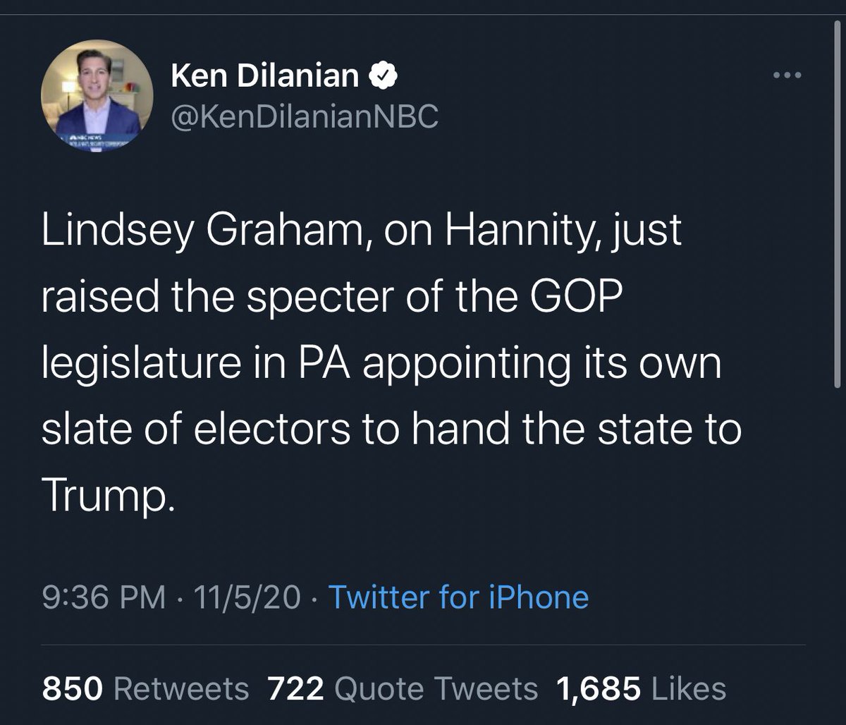 Also this week, Trump supporters started floating the idea of having GOP state legislatures go rogue and appoint their own electors, who would then be tasked with ignoring election results and handing the states (& their electoral college votes) to Trump, whether or not he won.