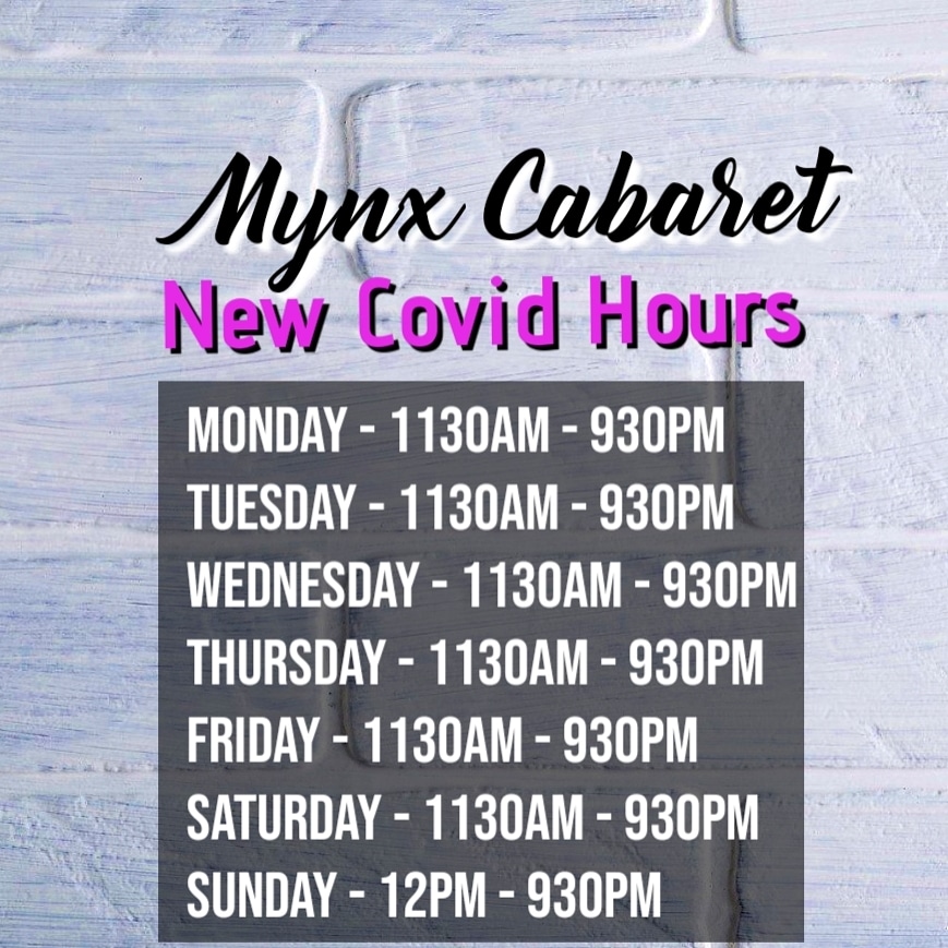 MynxGroton's tweet photo. Here are our new hours due to the states new covid regulations. We will be open 7 days a week with great lunch and dinner specials and sexy ladies. #covidsucks #lunch #dinner #mynxcabaret #mynxgroton #mynxgirlsdoitbetter #supportlocal https://t.co/b618qv224J