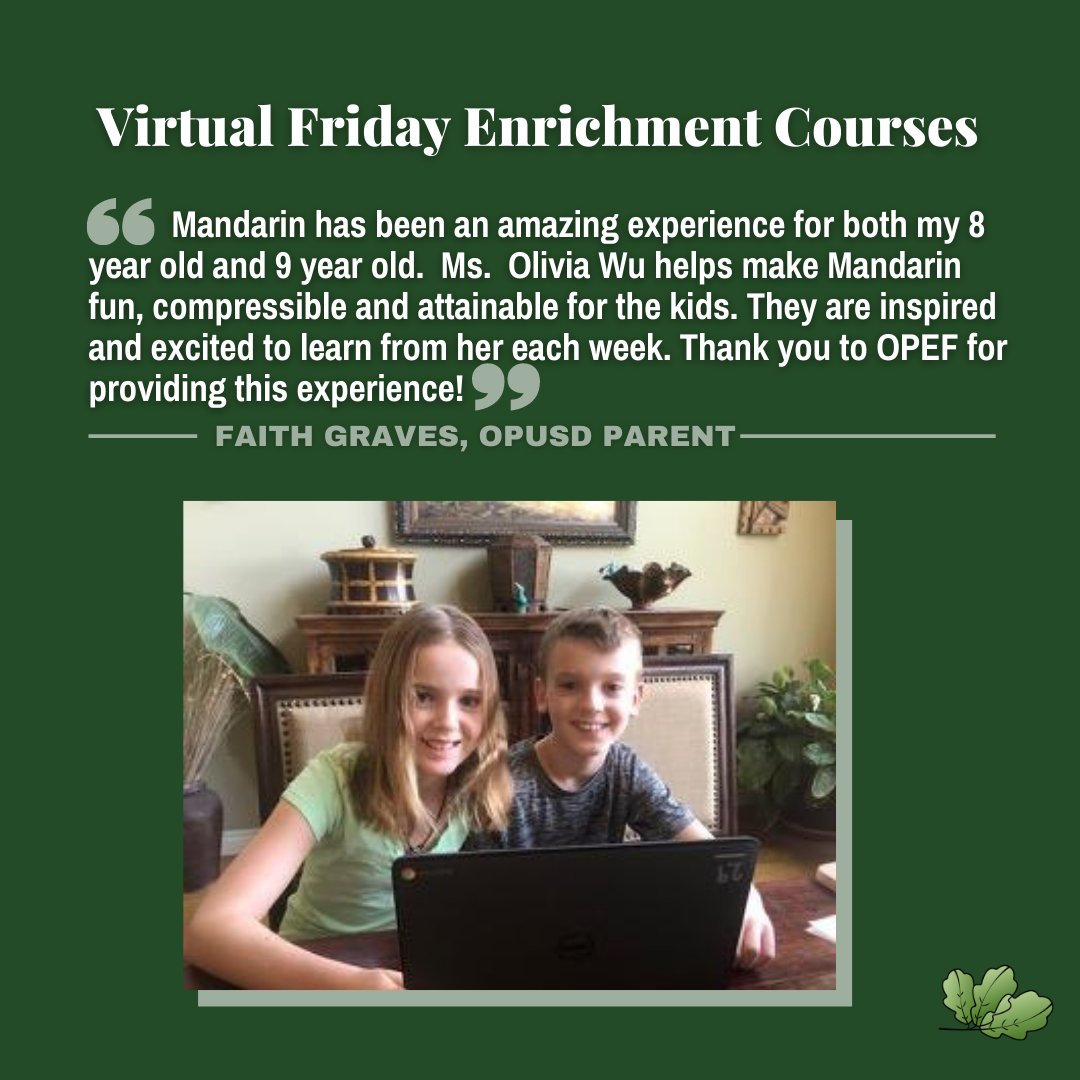 Thank you to Faith and her children! We are proud to provide the Virtual Friday Enrichment courses at no cost to our K-8 students. With enough generous gifts from our community, we will be able to continue this program into 2021.