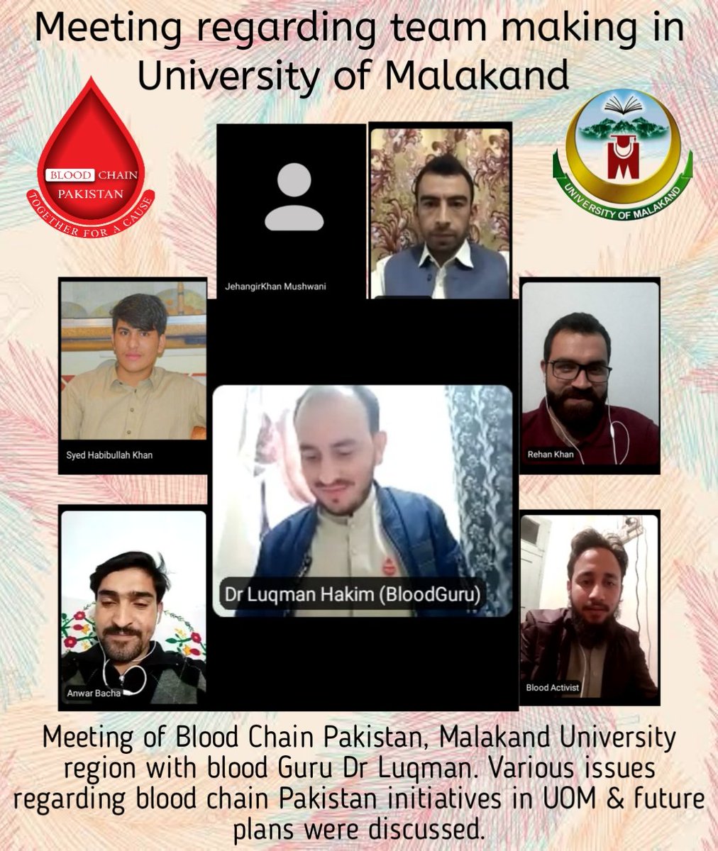 BloodChainPK's tweet photo. Meeting of Blood Chain Pakistan, Malakand University region with blood Guru Dr Luqman. Various issues regarding blood chain Pakistan initiatives in UOM &amp; future plans were discussed.

#BloodActivsm #BloodCommunity 
#BloodChain https://t.co/5QbdnYQqB0