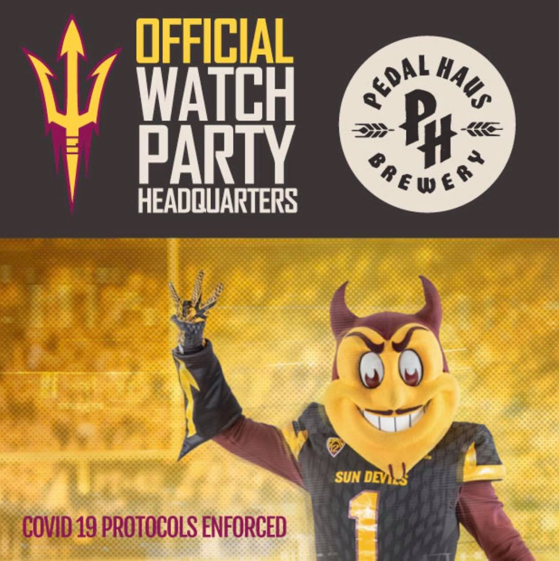 PARTEIAPP's tweet photo. Sun Devil football is FINALLY back! Head to #ParteiVenue Pedal Haus Brewery for the official watch party! They'll be running specials before, during, and after the big game. Go Devils! #ParteiOn #MillAve #Cheers #ASU #GoState https://t.co/qgM8tDNxGC