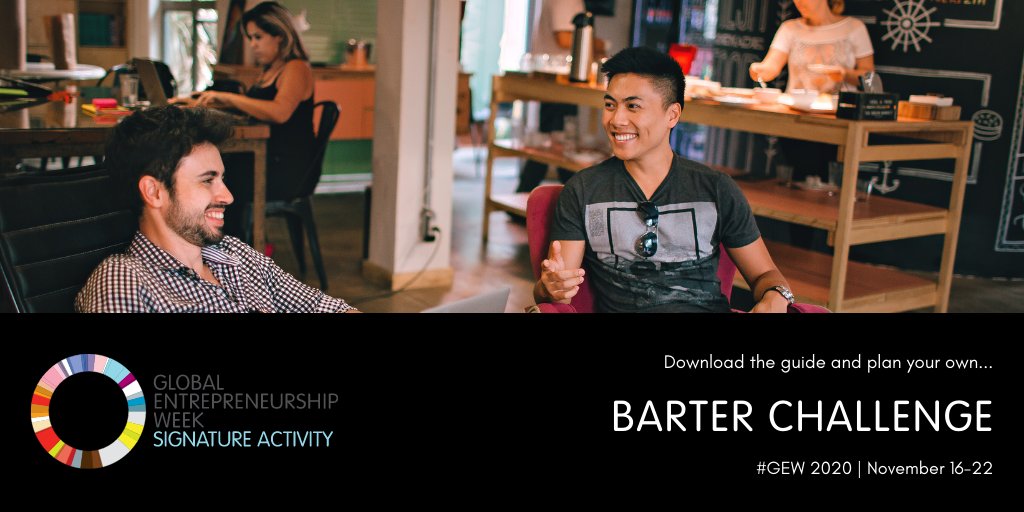 GEWUSA's tweet photo. Who is planning a #GlobalBarterChallenge for Global Entrepreneurship Week this year? #SignatureActivity

The challenge is for innovators and problem solvers everywhere to offer their skills and resources to each other for mutual gain #GEW2020.

https://t.co/5ggkhY98JL https://t.co/jfZQncsW3X