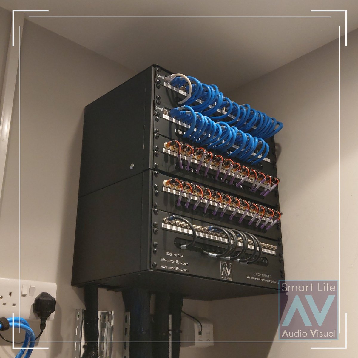 Today we completed our rack rebuild project. Smaller rack & shortened all cables leaving enough for maintainence. The new rack sits perfectly under the termination box in the corner 02081917557 #SmartHome #SmartHomeInstaller #AVRack #AVInstaller #RackBuild #SmartHomeWiring #CEDIA