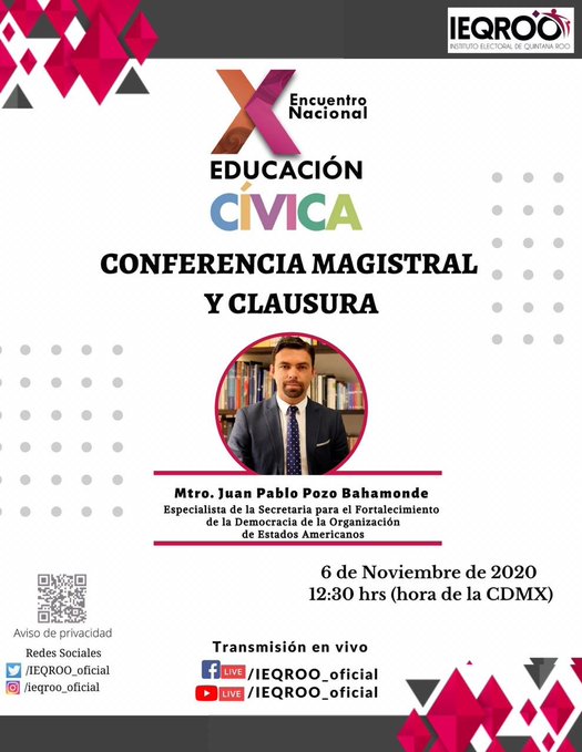 TodosSomosIETAM's tweet photo. La Comisión de Educación Cívica, Difusión y Capacitación que preside el Consejero #JerónimoRivera, te invitan a la #ConferenciaMagistral y #Clausura del X Encuentro Nacional de Educación Cívica #XENEC.
⬇️⬇️⬇️ https://t.co/E8GhjUn0RH