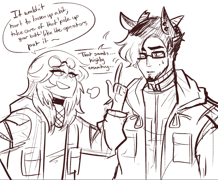 Been doodling a lot of Arknights stuff lately, here's some stuff with my Dokutah OC and his other OC pals 