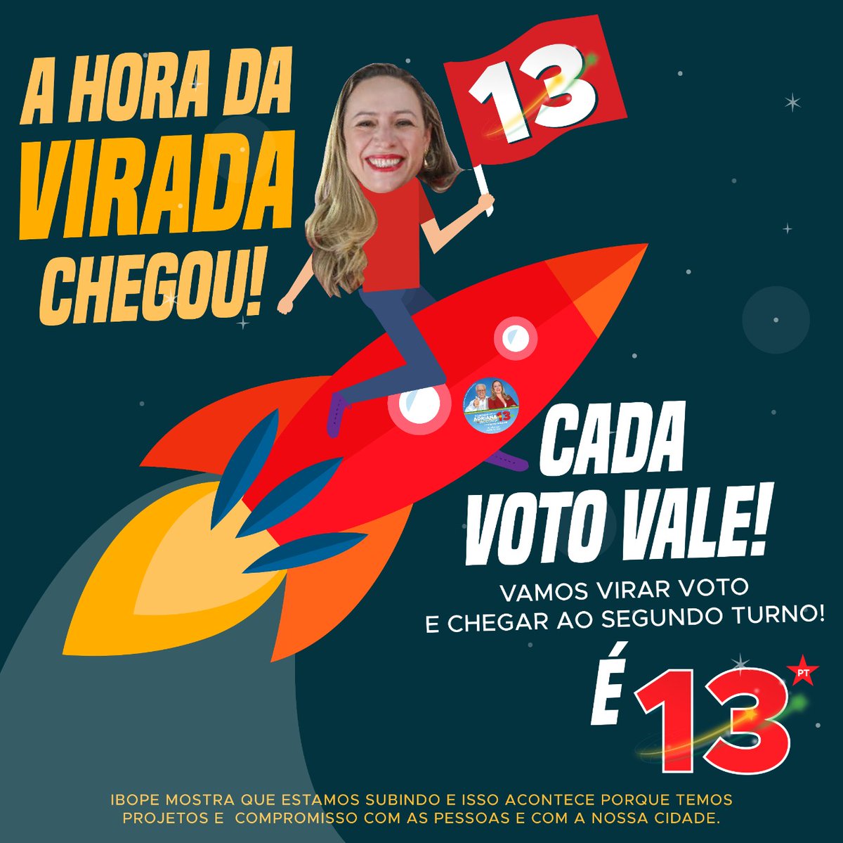 Adriana_Accorsi's tweet photo. A HORA DA VIRADA CHEGOU ⭐
⠀
O Ibope mostra que estamos subindo e isso acontece porque temos projetos e compromisso com as pessoas e com a nossa cidade. Cada voto vale ❤
⠀
Vamos virar voto e chegar ao segundo turno ✅
⠀
Tenho Coragem para mudar! Vote 1⃣3⃣
⠀
#horadavirada https://t.co/kjXXUxNuGW