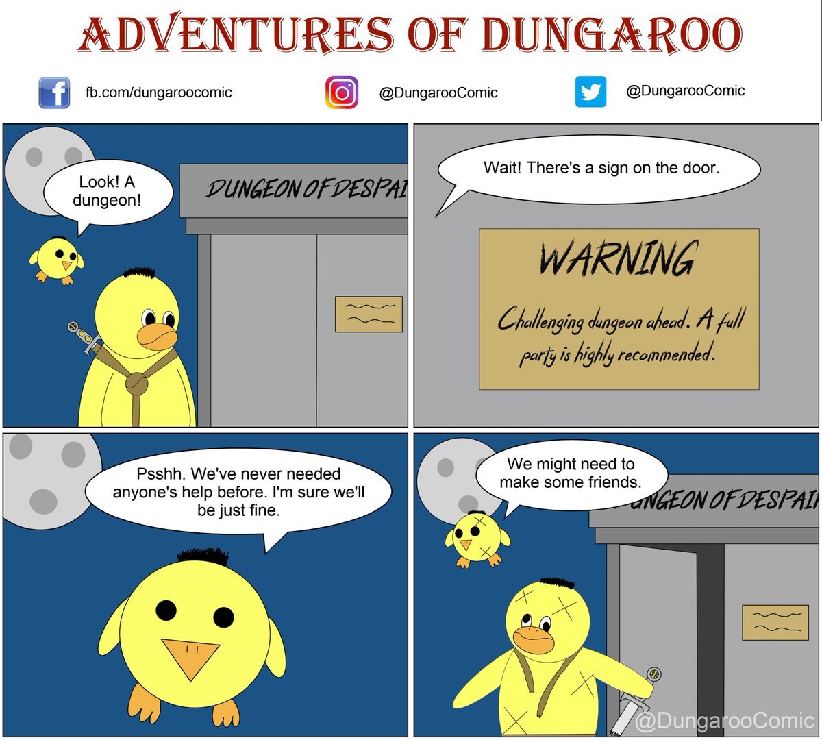 DungarooComic's tweet photo. Whether you're raiding a dungeon, delve, or domain, it pays to bring some friends. #mmorpg #videogames #TESO #WorldOfWarcraft #GuildWars2 #Destiny2 #videogames #webcomics #elderscrolls #GenshinImpact #dungeonsanddragons #gamingmemes  #ElderScrollsOnline #raids #dungeon https://t.co/Z10WpiD1ta