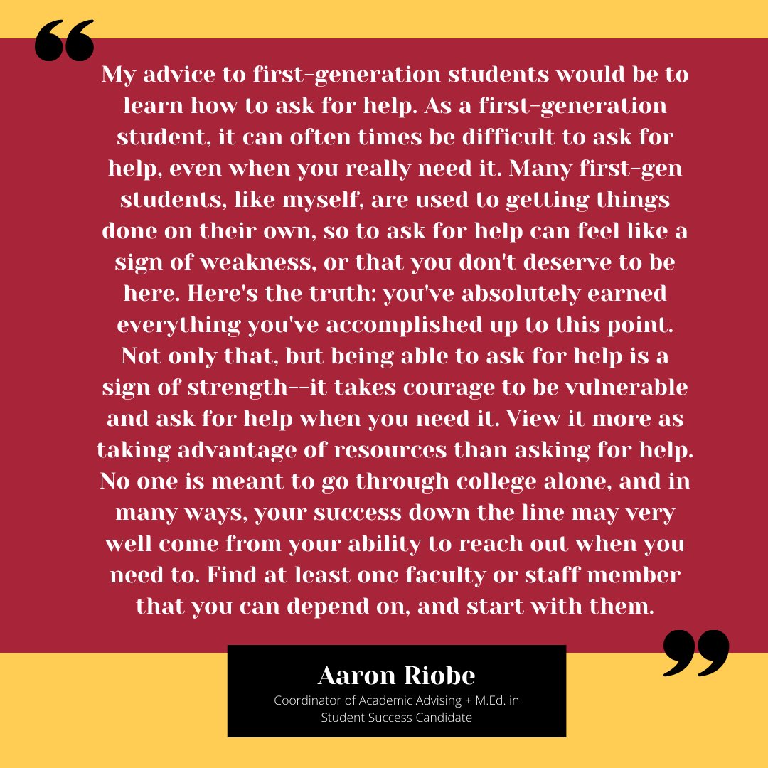 RegisInclusion's tweet image. Aaron Riobe, Coordinator of Academic Advising shares his experience with learning to ask for help. #firstgenpride #firstgenatregis