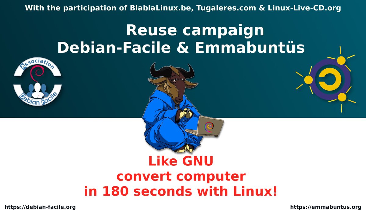Emmabuntus's tweet image. Thank you very much @heiseonline @heiseopen for your great article on Emmabuntüs 👋♻️🐧🖥️👉
CC @debian_facile #BlablaLinux @Tugaleres
