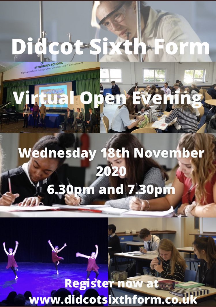 DSFExec's tweet image. The Sixth Form look forward to welcoming prospective students at our virtual Open Evening on Wednesday 18th November 6.30pm and 7.30pm.
Please see the website for registration and further details.